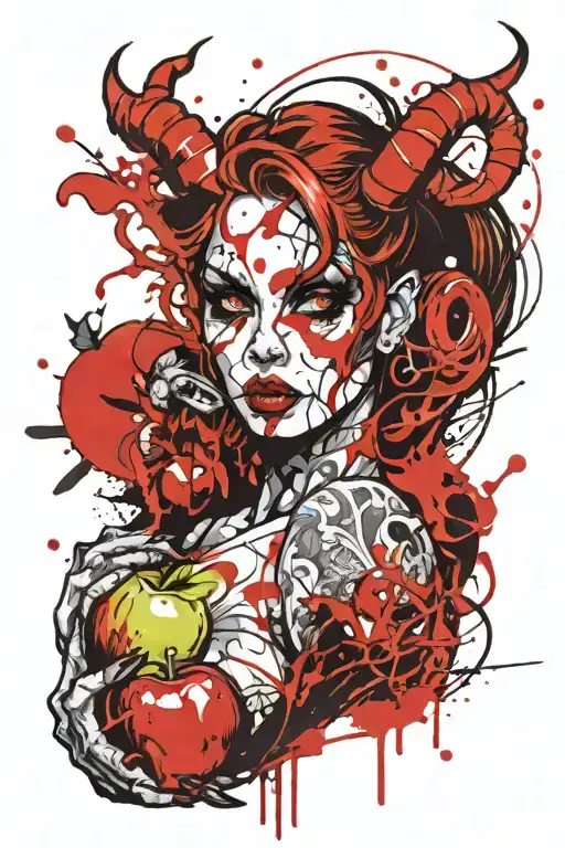 sexy girl demon holding an apple tattoo design idea