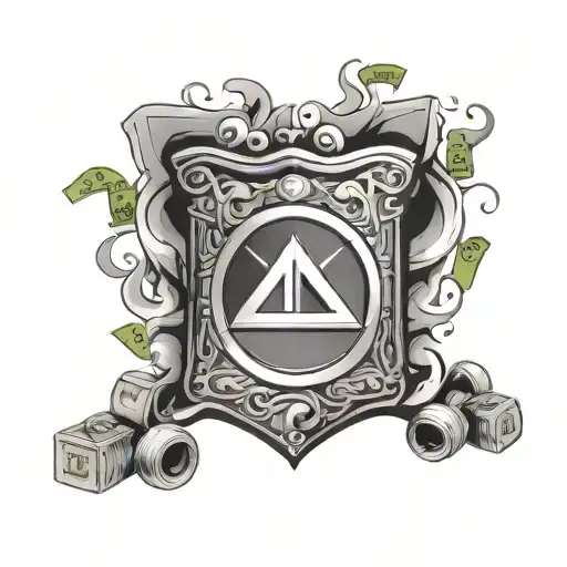 v12 logo surrounded by money bags and smoke with a Mercedes Benz symbol and the words no money out tattoo design idea