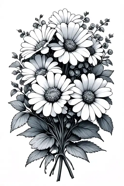 sweet peas and daisy bouquet tattoo design idea