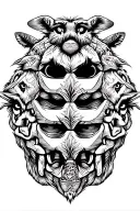 hexagon bee hive pattern with safari fauna intertwined and added elements of lions, pangolins, elephant and giraffe tattoo design idea