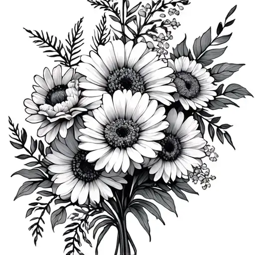 may june march august and october birth flower bouquet tattoo design idea
