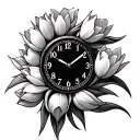 clock with tulips as the numbers in the clock face tattoo design idea