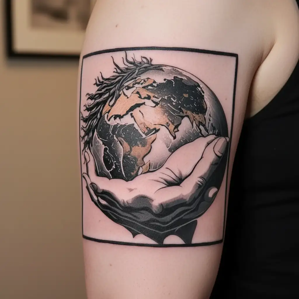 Atlas holding the world with dread loc complex uneori tattoo design idea