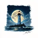 lighthouse and moon tattoo design idea