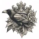 crow and a king's crown with Japanese letters tattoo design idea