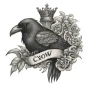 crow and a king's crown with Japanese letters tattoo design idea