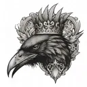crow and a king's crown with Japanese letters tattoo design idea