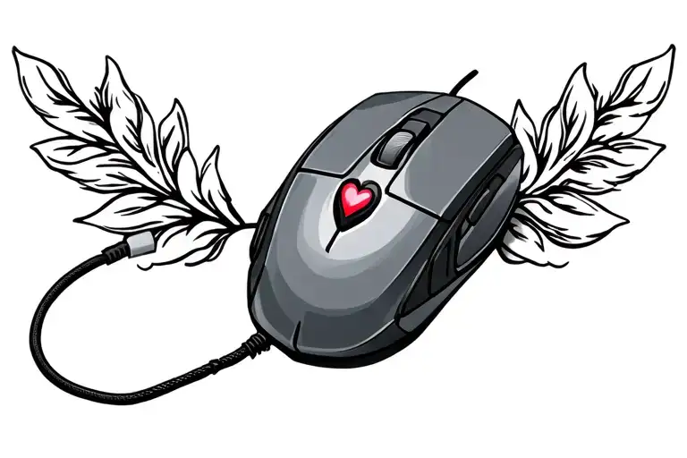 Computer gaming mouse with cord and heart  tattoo design idea