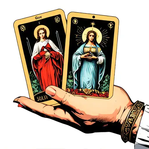 Hand that holds two Tarot cards, Solce and Empress tattoo design idea