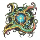 cosmic trippy tentacles coming out of portal radiating darkness tattoo design idea