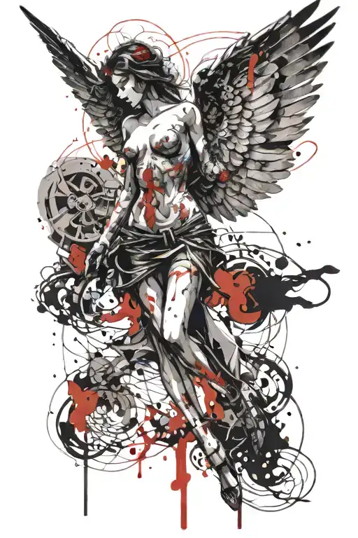 fallen angel with wings tattoo design idea