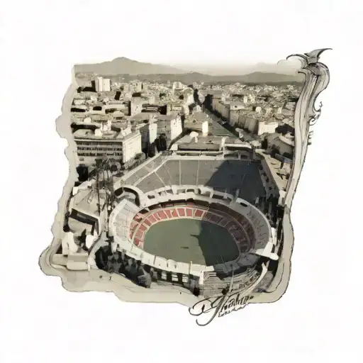 half Ray OGC Nice stadium on the left side and half Promenade des Anglais in Nice on the right side tattoo design idea