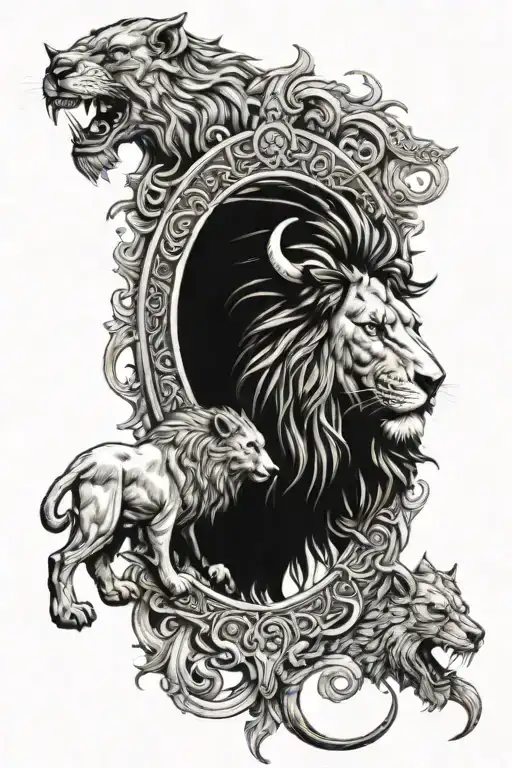 Viking, Lion surrounded tattoo design idea