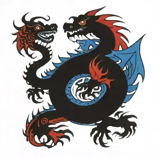 red and blue twin dragons japaness yakuza tattoo tattoo design idea