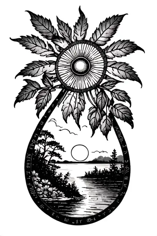 tear drop nature scene sun setting tattoo design idea