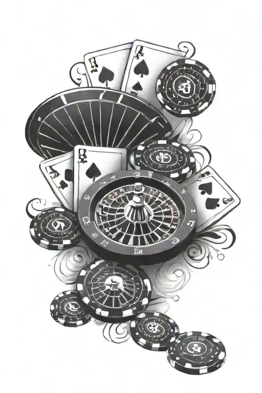 Casino pocker chips and deck Roulette casino 15 tattoo design idea