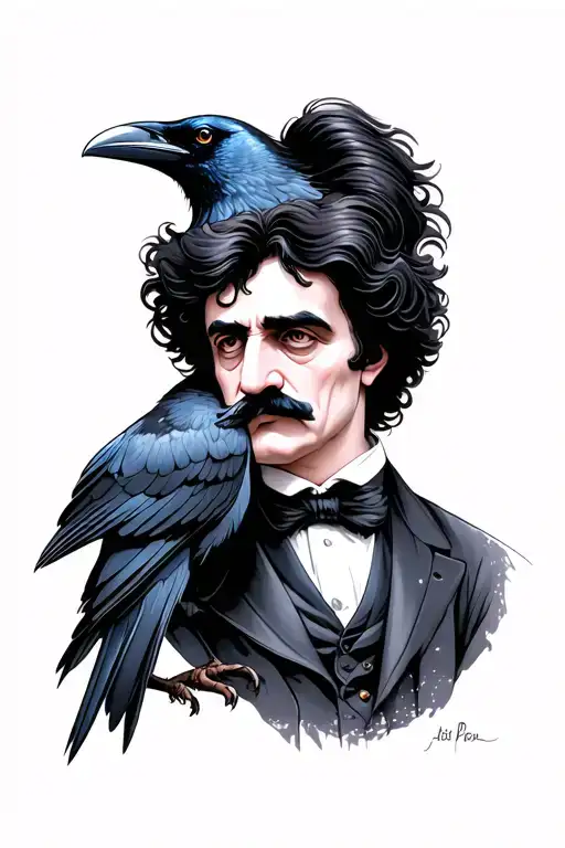 Edgar Allen Poe with raven tattoo design idea