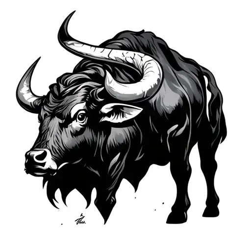 half of Taurus bull charging (cracking through zodiac symbol intertwined tattoo design idea