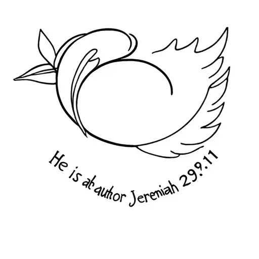 Make a dainty semicolon tattoo that resembles a dove and says “He is the author Jeremiah 29:11” tattoo design idea