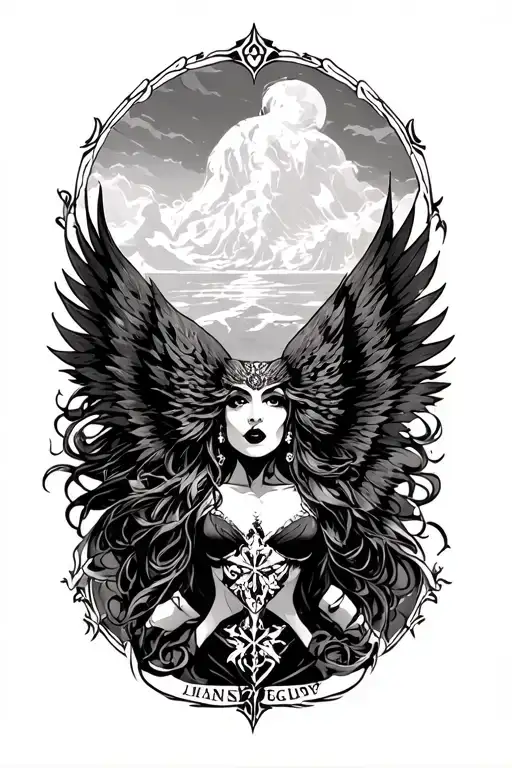 the morrigan Irish goddes tattoo design idea