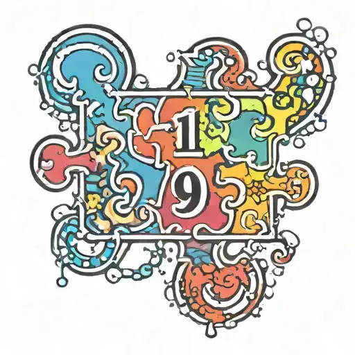 a colorful puzzle piece dripping color, on that puzzle piece are three number 9's in any design tattoo design idea