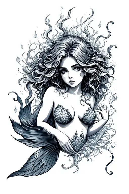 Topless Mermaid tattoo design idea