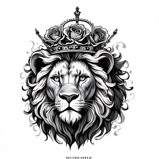 lion roses open crown surrounded by bold tattoo design idea