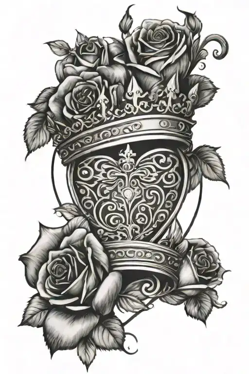roses red with a kings crown w heart symbolizing love tattoo design idea