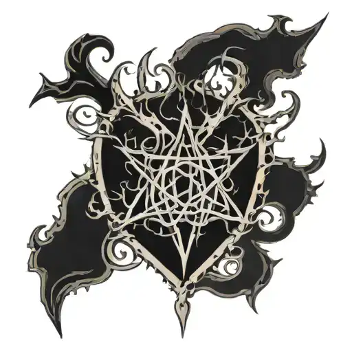 realistic human heart bleeding veins all over satanic pentagram around it. satanic symbols. temple of satan tattoo design idea