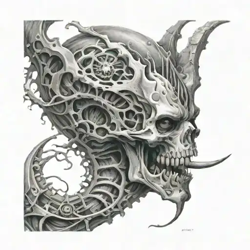 macabre art, biomechanical, paul booth, demon, bioorganic tattoo design idea
