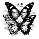 two butterflies and EB initials in calligraphy. no other additions tattoo design idea