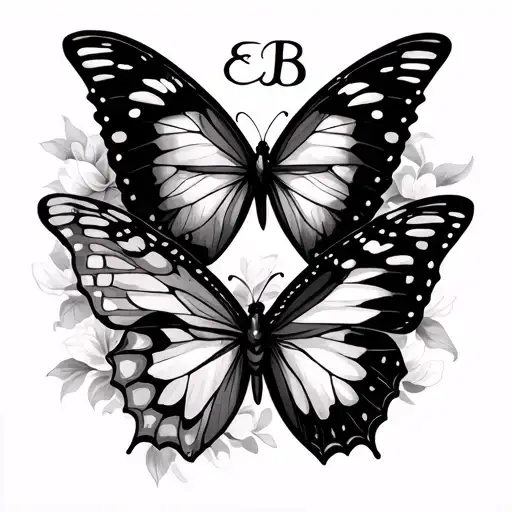 two butterflies and EB initials in calligraphy. no other additions tattoo design idea