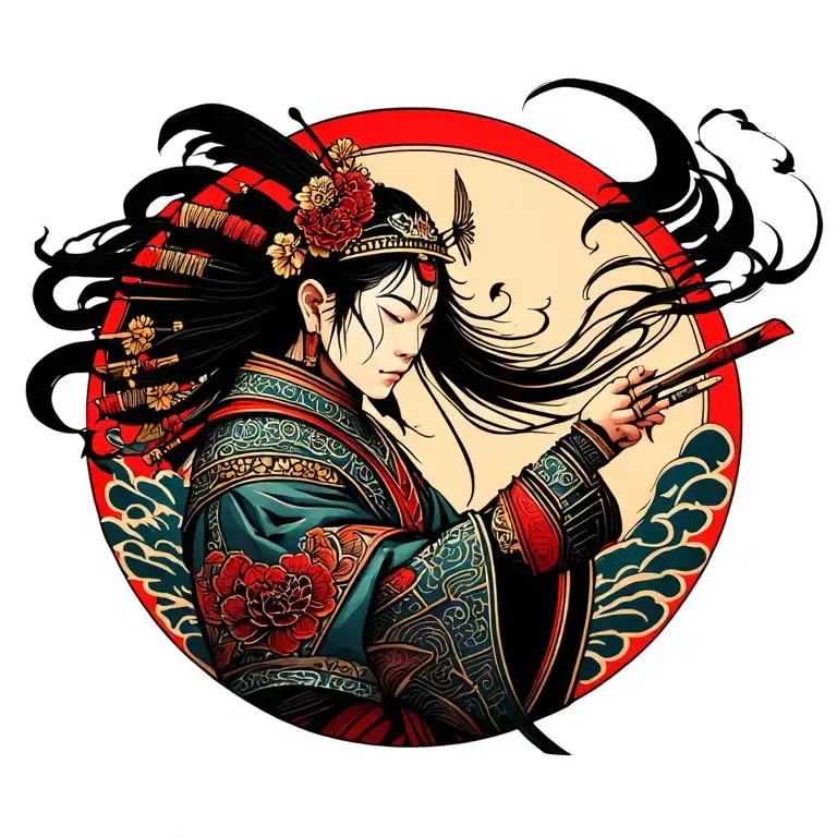 Warrior with invocation circle tattoo design idea