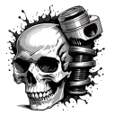 piston coming out of a skull tattoo design idea