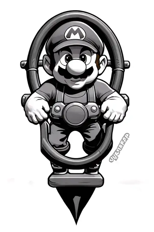 Super Mario on boat steering wheel tattoo design idea