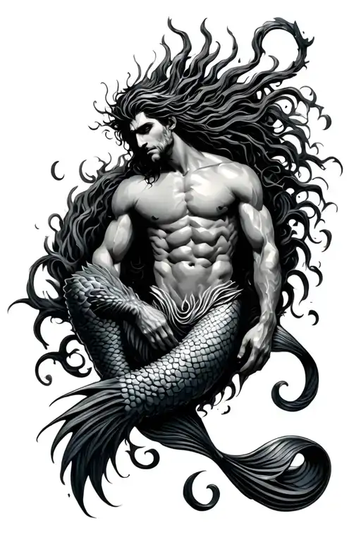 Aquarius merman gothic tattoo design idea
