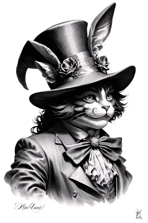 3D mad hatter/Cheshire Cat/red queen/March hare tattoo design idea