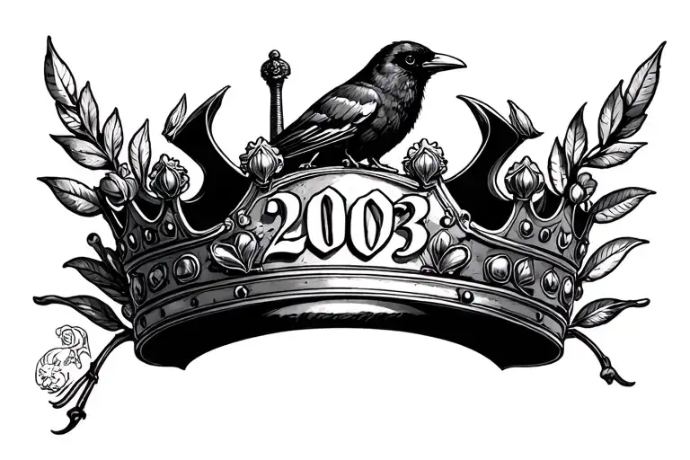 A laurel crown with the number 2003 in the middle of the Gothic style crown, without a crow of king, tattoo design idea