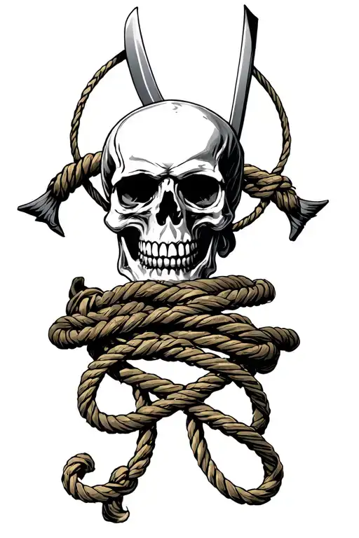 skull cutlass flintlock rope intertwined tattoo design idea