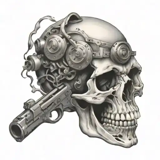 gun blasting skull open tattoo design idea