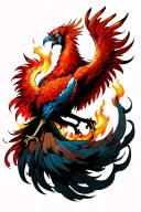 angry phoenix rising from the flames left arm sleeve tattoo design idea