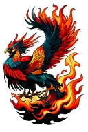 angry phoenix rising from the flames left arm sleeve tattoo design idea