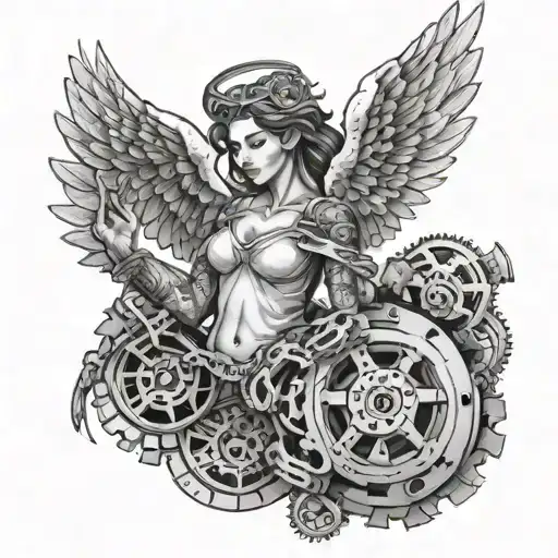 angel, gears, American flag with eagle tattoo design idea