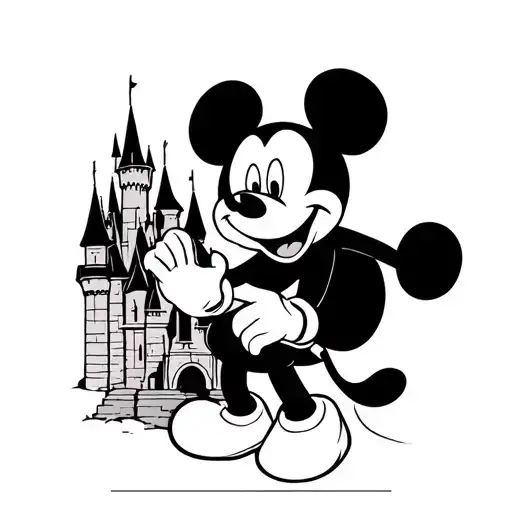 Disney castle silhouette, Mickey mouse holding tattoo design idea