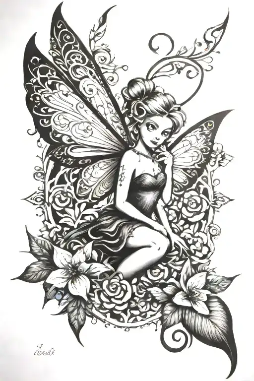 puerto rican tinkerbell tattoo design idea