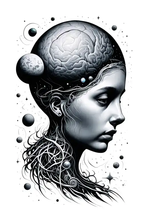 neurodivergent outer space combined tattoo design idea