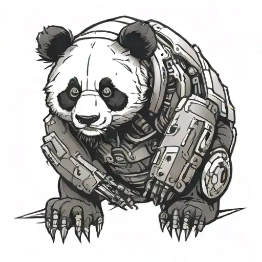 robotic panda bear tattoo design idea