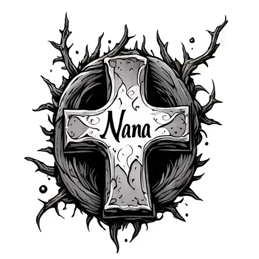 Starting from the bottom, put a thorn vine around wrist, then put a tombstone type cross on forearm that says nana tattoo design idea