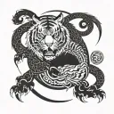 A tiger and dragon intertwined in a yin-yang symbol tattoo design idea