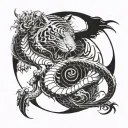 A tiger and dragon intertwined in a yin-yang symbol tattoo design idea